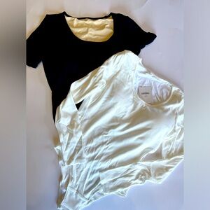 Fawn‎ Fit Women's Small Bodysuit BUNDLE Black White Ribbed Tee Long Sleeve